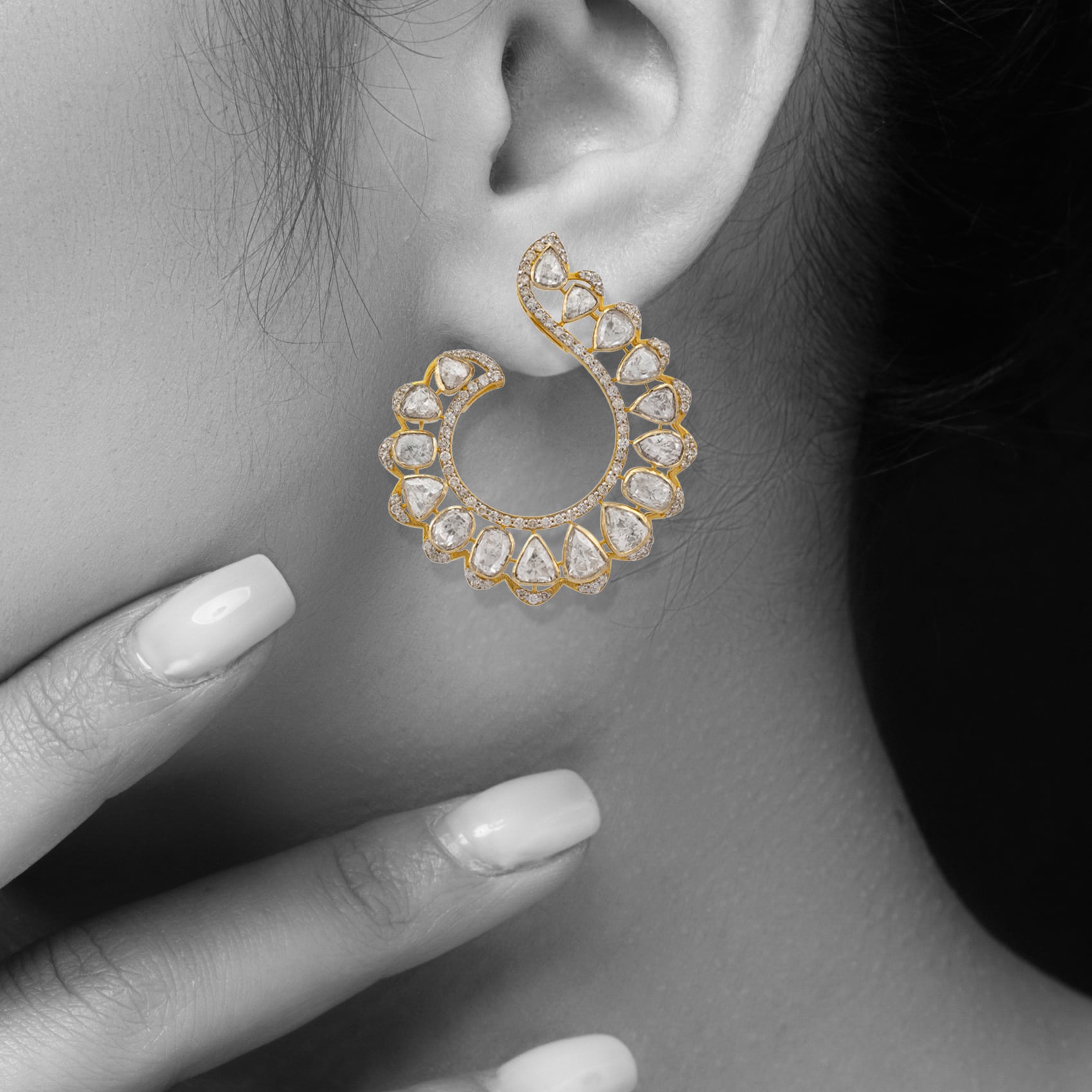 Graceful Polki and Diamond Swirl Hoops